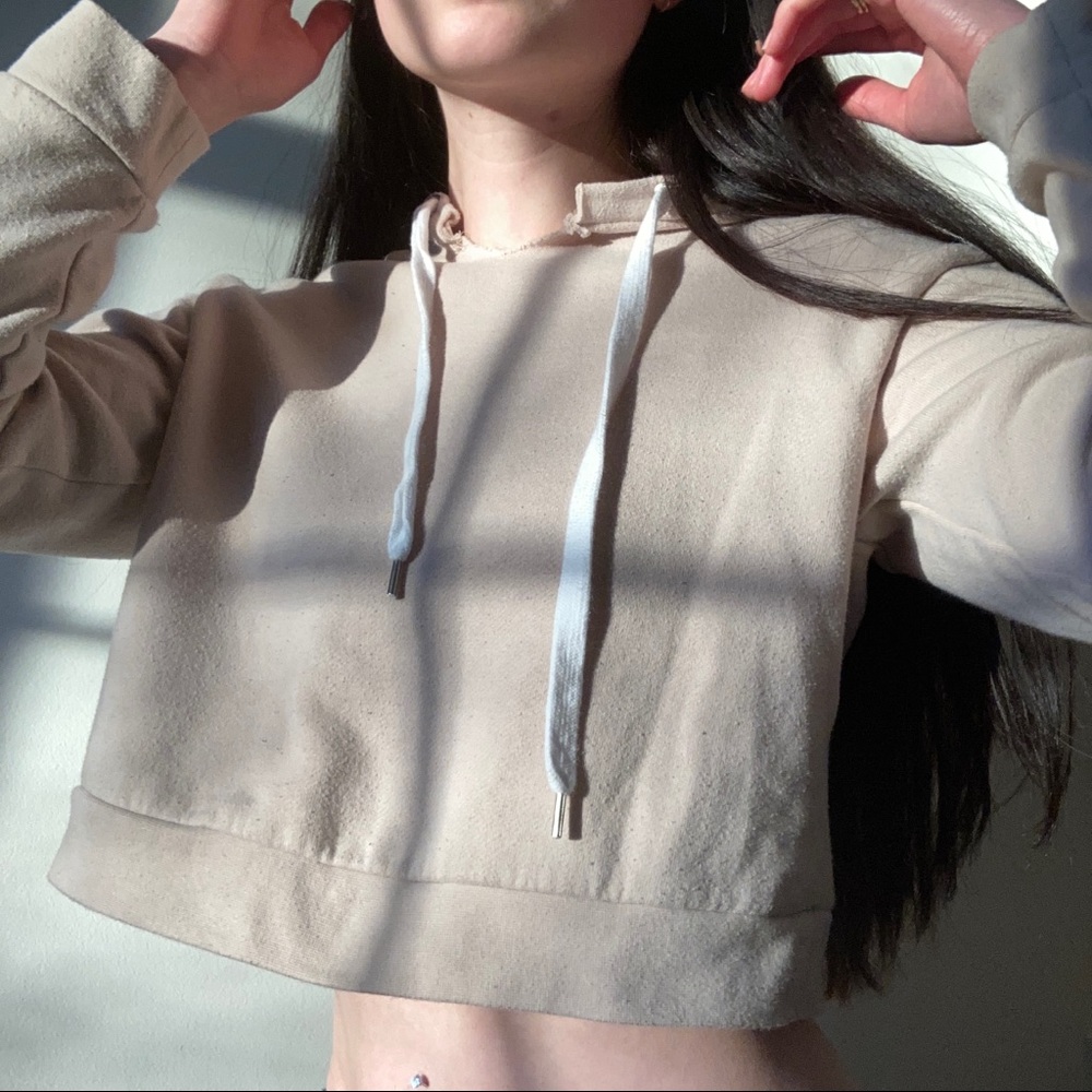 Beige Cropped Hoodie